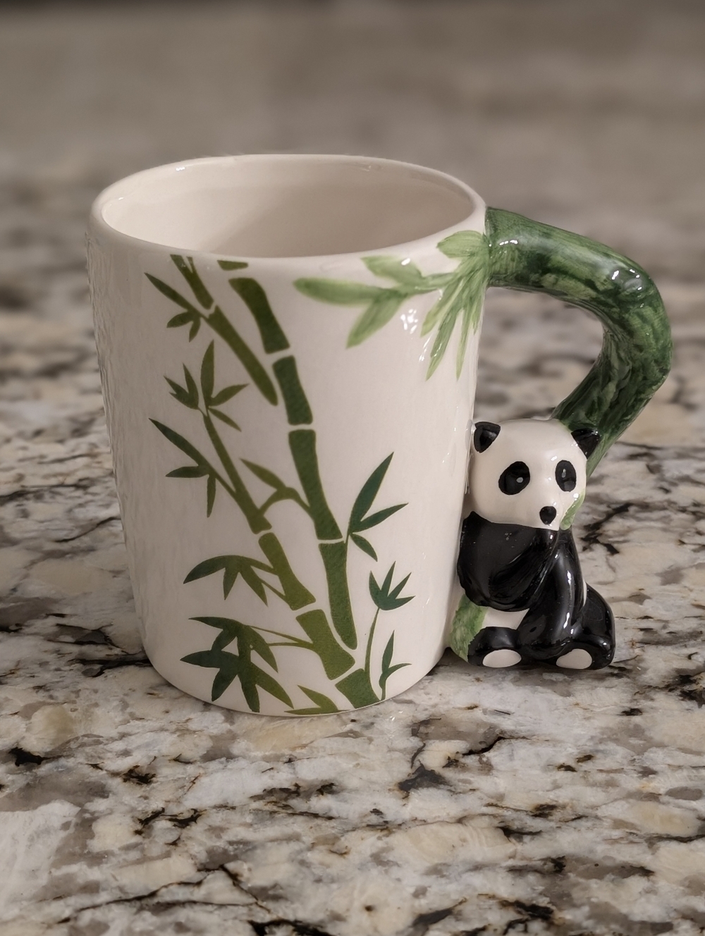 Ceramic Panda Bamboo Accent Mug - White and Green